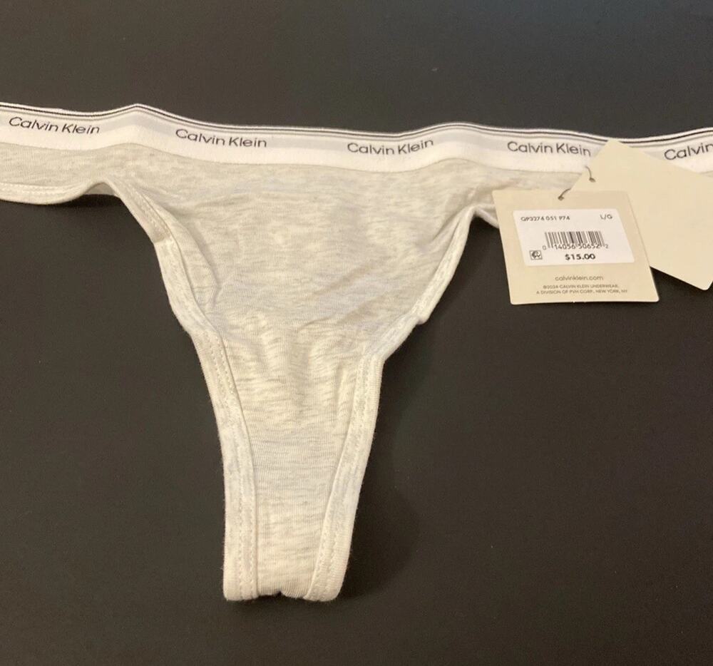 NEW! Calvin Klein Light Grey Cotton Blend Thong Panties / Large / MSRP $15